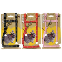 Rosewood polka dot harness and lead sets for small pets in black, red and pink