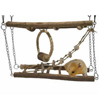 Rosewood Activity Suspension Bridge, a chain-hung wooden slat bridge with a hamster on it