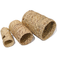 Rosewood woven hyacinth tunnels for small pets, three sizes shown together
