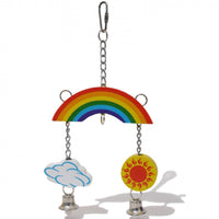 Rosewood Woodies rainbow mobile, a hanging wooden rainbow with cloud and sun charms