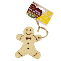 Rosewood pressed grass gingerbread man chew on a jute cord, on its header card
