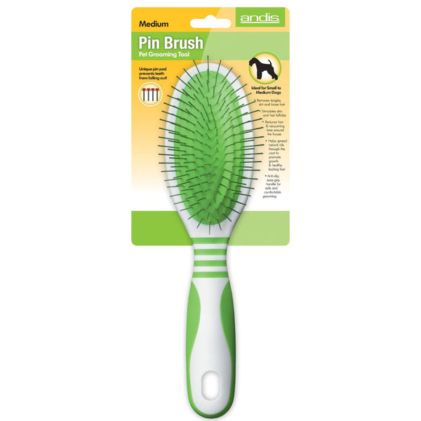 Andis Pet Grooming Pin Brush White Lime Green - Large  | PeekAPaw Pet Supplies