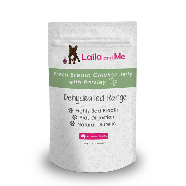 Laila & Me Dehydrated Dog Treats Australian Fresh Breath Chicken Jerky with Parsley