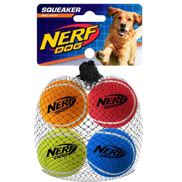 Nerf Dog Toy - 4 Ball Pack - 4 x Squeak Tennis Balls 01