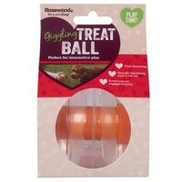 Rosewood Giggling Treat Ball interactive dog toy shown with its header card