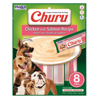 Inaba Churu Chicken with Salmon, lickable puree tubes, 6 packs of 4 x 14g or 6 packs of 8 x 20g, dog treat