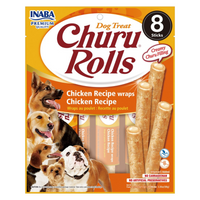Inaba Churu Rolls Chicken Wraps, soft wrapped chews, 8 packs of 8 x 12g or 6 packs of 8 x 12g, dog treat