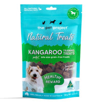 The Pet Project Natural Treats Kangaroo Training Treats, 180 g green and teal pouch, front of pack