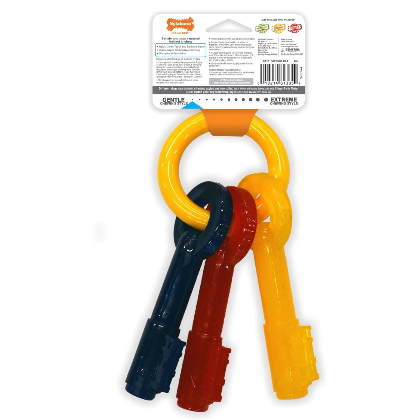 Nylabone Teething Puppy Chew Toy Alternative Keys Bacon Flavor