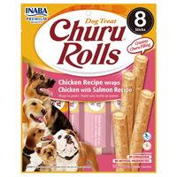 Inaba Churu Rolls Chicken Wraps with Salmon, soft wrapped chews, 6 packs of 8 x 12g, dog treat