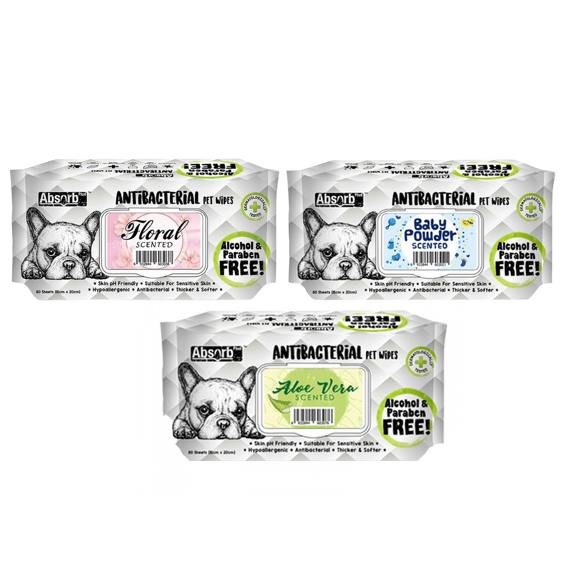 Absorb Plus Antibacterial Pet Wipes 80 Sheets 20 X 15cm