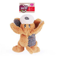 Rosewood Dylan Dog tan plush dog toy shown with its Plush Duo Toy header card