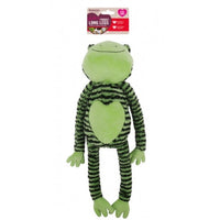 Rosewood Froggy Long Legs green plush dog toy shown on its header card