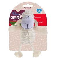 Rosewood Naturals Comfort white plush sheep dog toy shown on its header card
