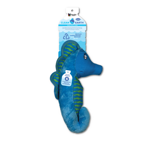 Spunky Pup Dog Toy Clean Earth Recycled Plush Seahorse