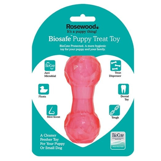Rosewood Biosafe Dog Toys for Puppy Treat Dumbbell Pink