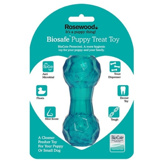 Rosewood Biosafe Dog Toys for Puppy Treat Dumbbell Blue