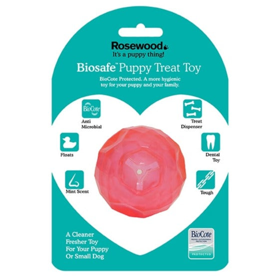 Rosewood Biosafe Dog Toys for Puppy Treat Ball Pink