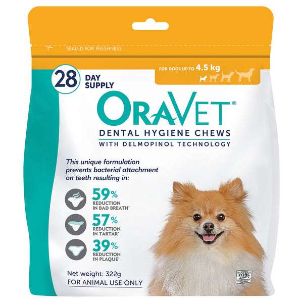 OraVet Dental Hygiene Chews for Extra Small Dogs up to 4.5kg 28 Chews