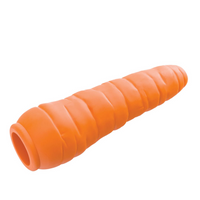 Planet Dog Orbee-Tuff Carrot dog toy, an orange ribbed rubber carrot on white