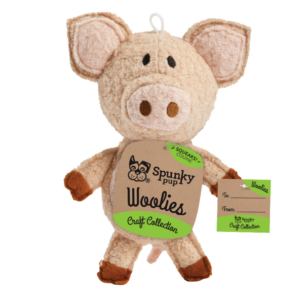 Spunky Pup Dog Toy Woolies Organic Squeak Pig