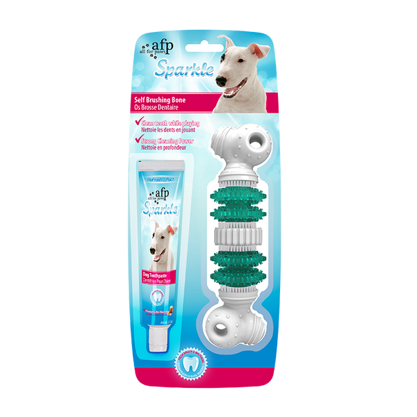 All for Paws AFP Dog Sparkle Self Brushing Bone With Toothpaste Kit