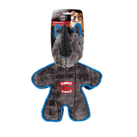 All for Paws AFP Mighty Rhino grey and blue plush dog toy on its printed header card