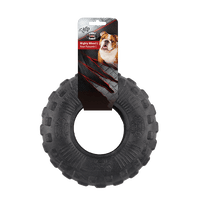 All for Paws AFP Mighty Wheel L black rubber tyre dog toy on its printed header card