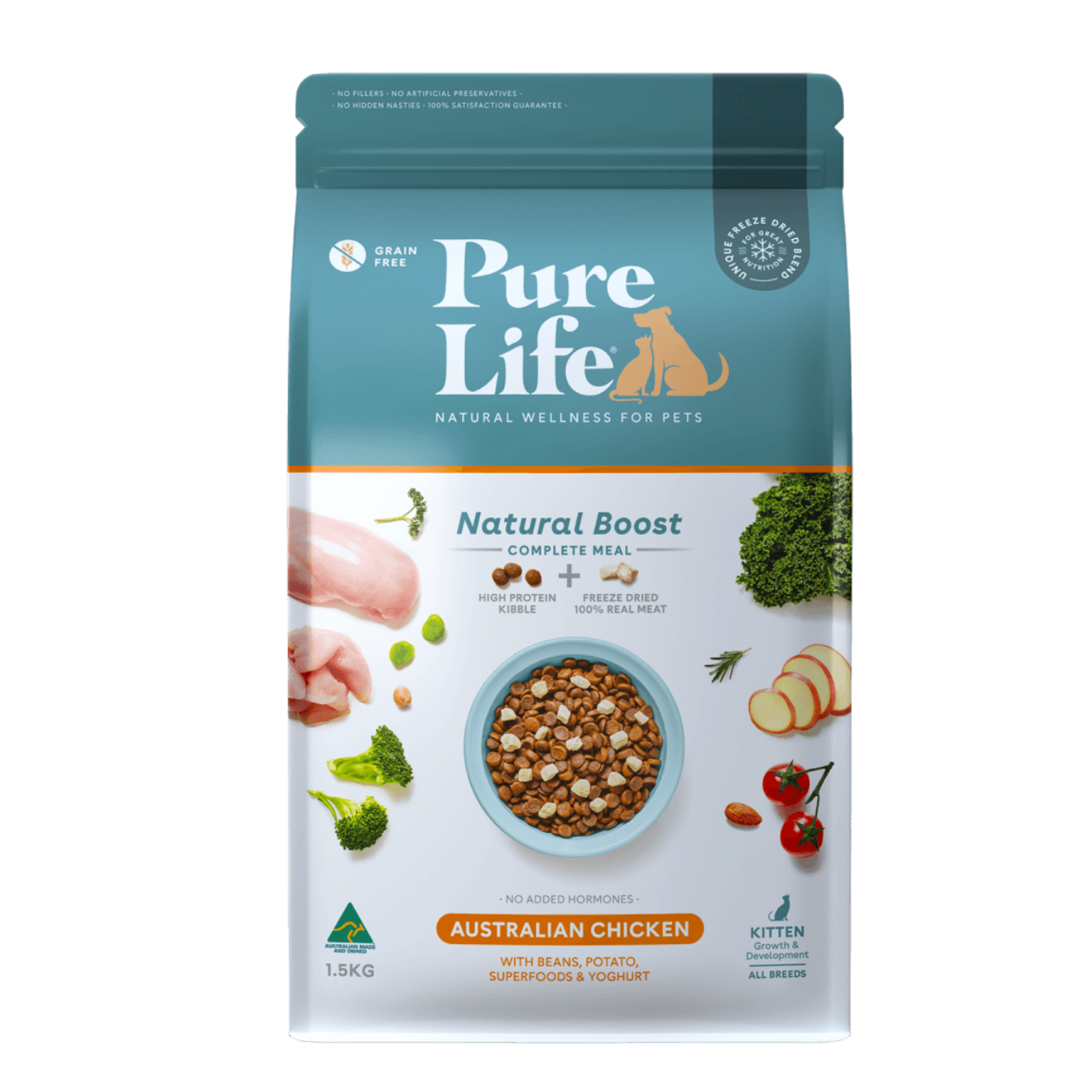 Pure Life Natural Boost Dry Cat Food Kitten Australian Chicken