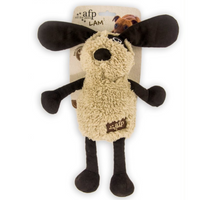 All for Paws AFP LAM shaggy cream plush dog toy with long dark ears and legs, on its header card