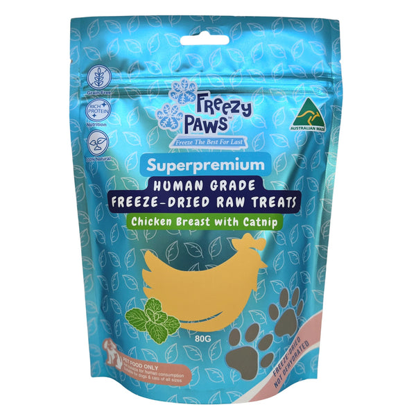 Freezy Paws Freeze Dried Chicken Breast with Catnip Pet Treats for Cats & Dogs 80g