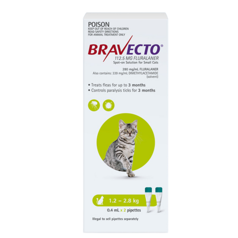 Bravecto Cat Spot On Green 1.2-2.8kg 2 pack
