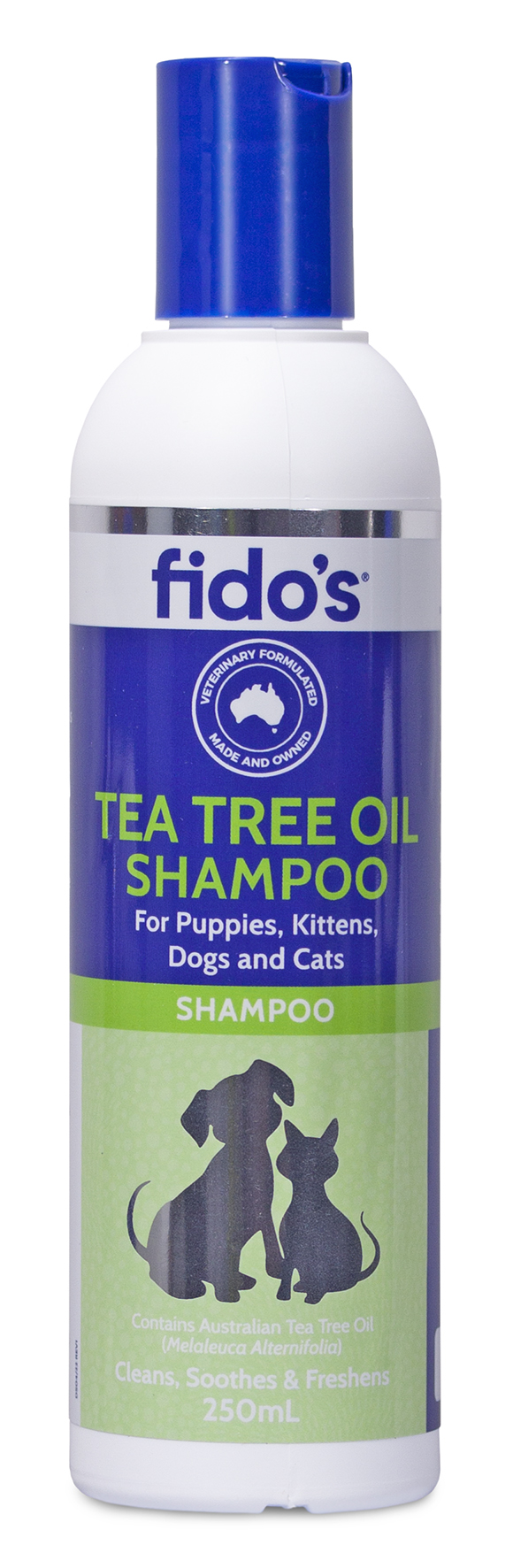 Fido's Tea Tree Oil Shampoo for puppies, kittens, dogs and cats, 250 mL bottle, front of pack