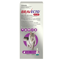 Bravecto Plus carton for cats, purple 6.25-12.5 kg band, single-pipette pack