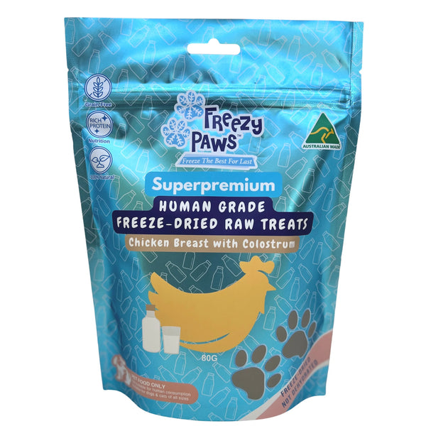 Freezy Paws Freeze Dried Chicken Breast with Colostrum Pet Treats for Cats & Dogs 80g