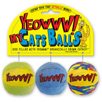 Yeowww! My Cats Balls catnip cat toys, three 2 inch balls on header card