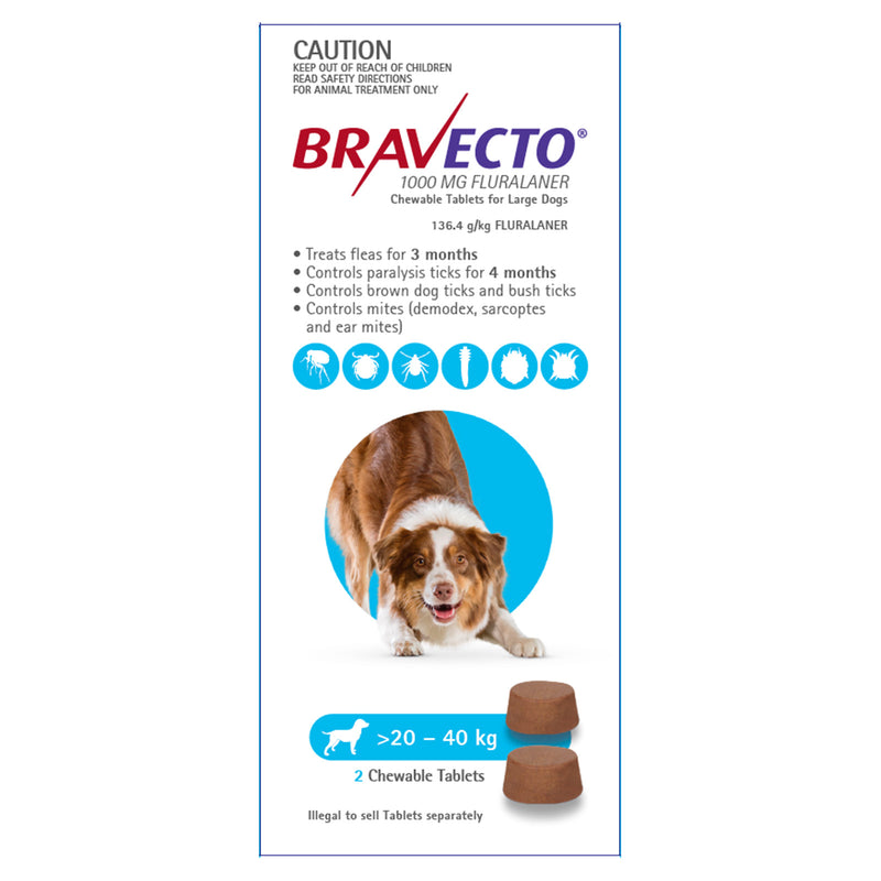 Bravecto Dog Chew Blue 20-40kg 2 Tablets