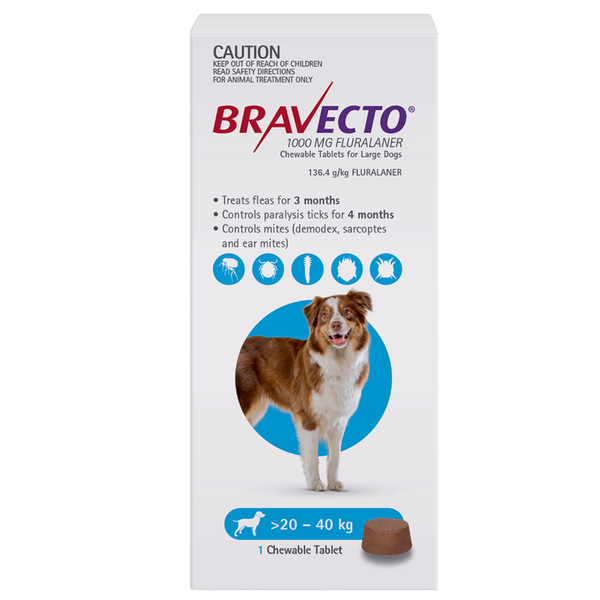 Bravecto Dog Chew Blue 20-40kg 1 Tablet