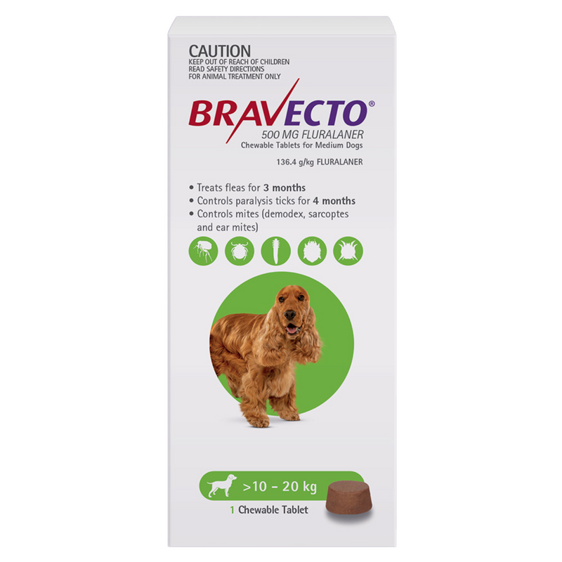 Bravecto Dog Chew Green 10-20kg 1 Tablet