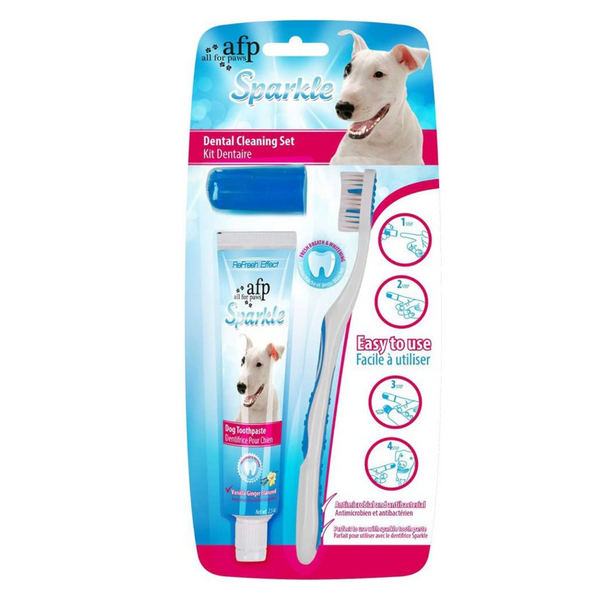 All for Paws AFP Dog Sparkle Combo Pack Brush-Finger Brush & Toothpaste Kit