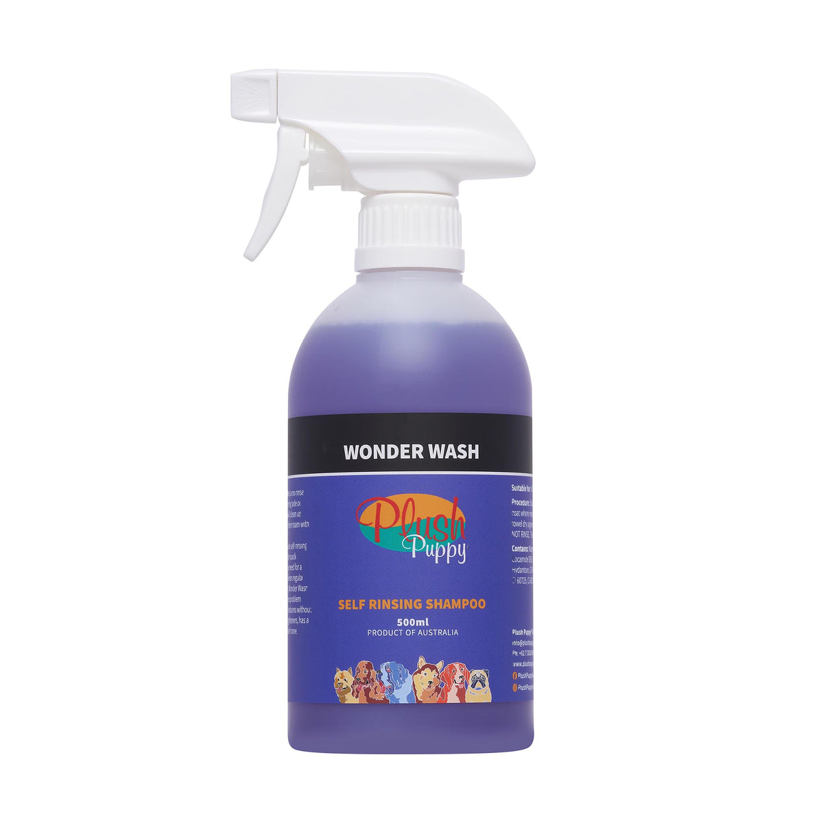 Plush Puppy Wonder Wash Self Rinsing Spray Shampoo 500ml – front of trigger bottle