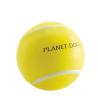 Planet Dog Orbee-Tuff tennis ball dog toy in yellow, embossed with the Planet Dog name