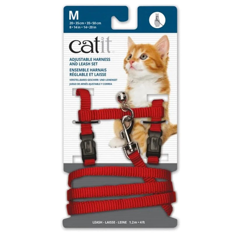 Catit Nylon Adjustable Cat Harness and Lead Medium - Red