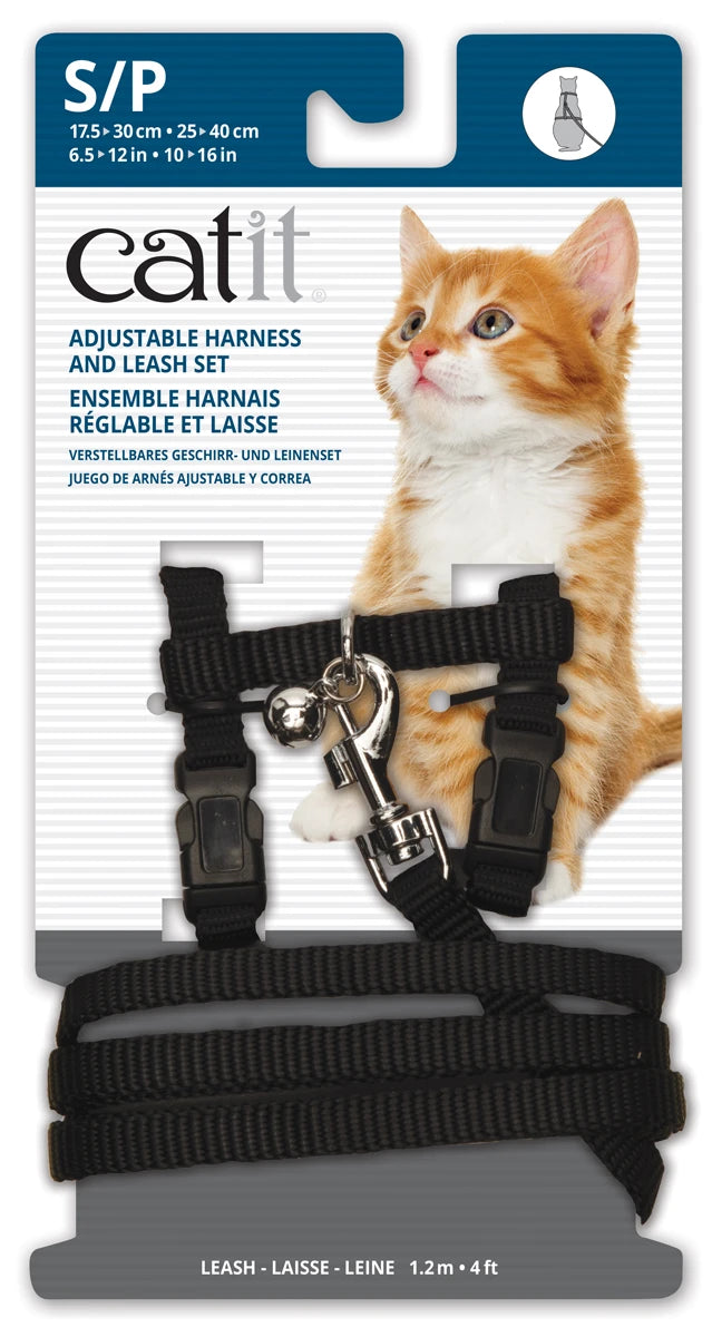 Catit nylon adjustable cat harness and lead set, small in black