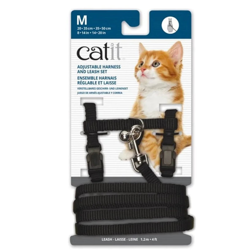Catit Nylon Adjustable Cat Harness and Lead Medium - Black