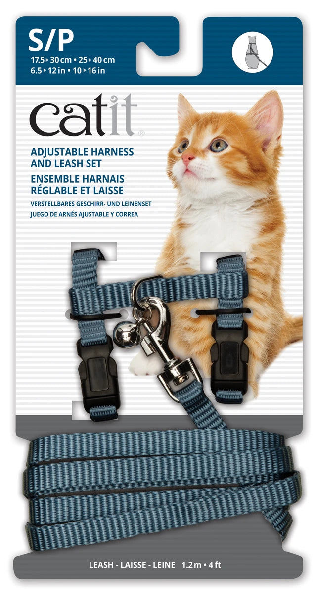 Catit nylon adjustable cat harness and lead set, small in blue