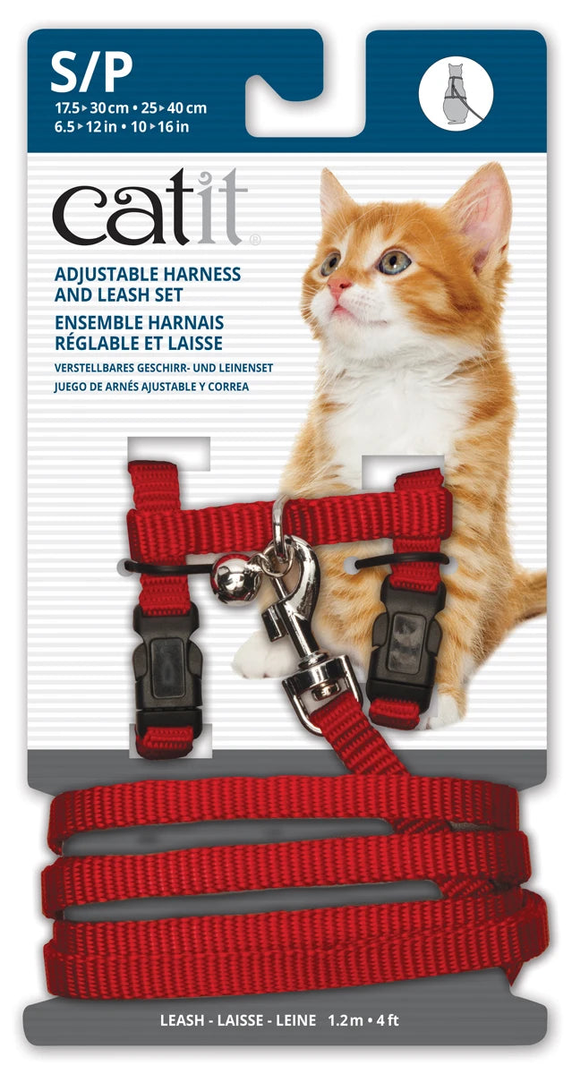 Catit nylon adjustable cat harness and lead set, small in red