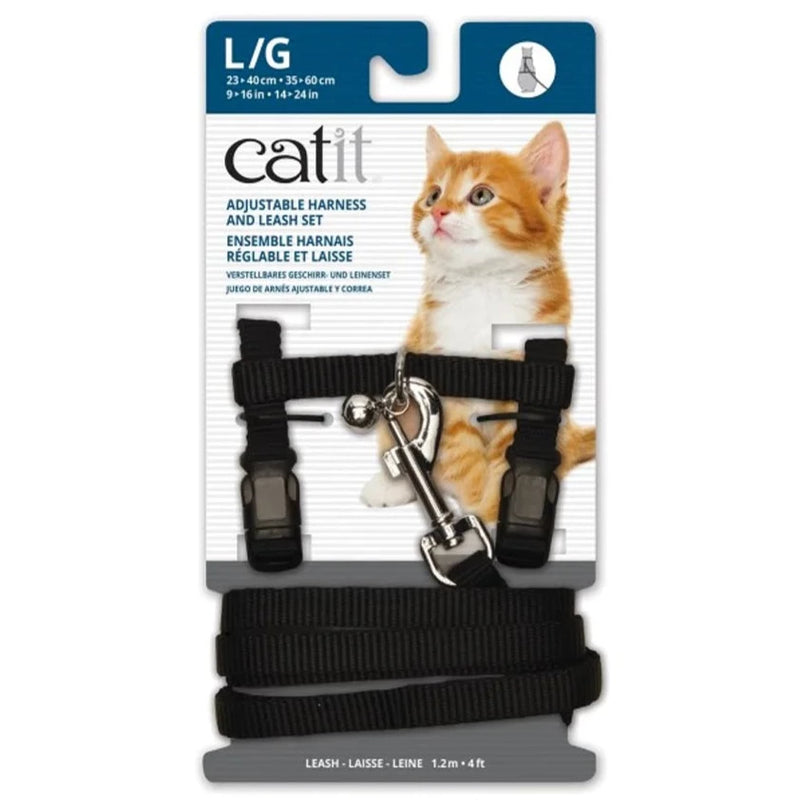 Catit Nylon Adjustable Cat Harness and Lead Large - Black