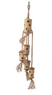 Nature Island Bamboo Climb N Forage bird toy: drilled bamboo tubes on rope with sisal tassels