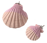 Two Nature Island edible calcium clam perches shaped as scallop shells, with mounting bolts